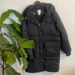 H&M black puffer long jacket